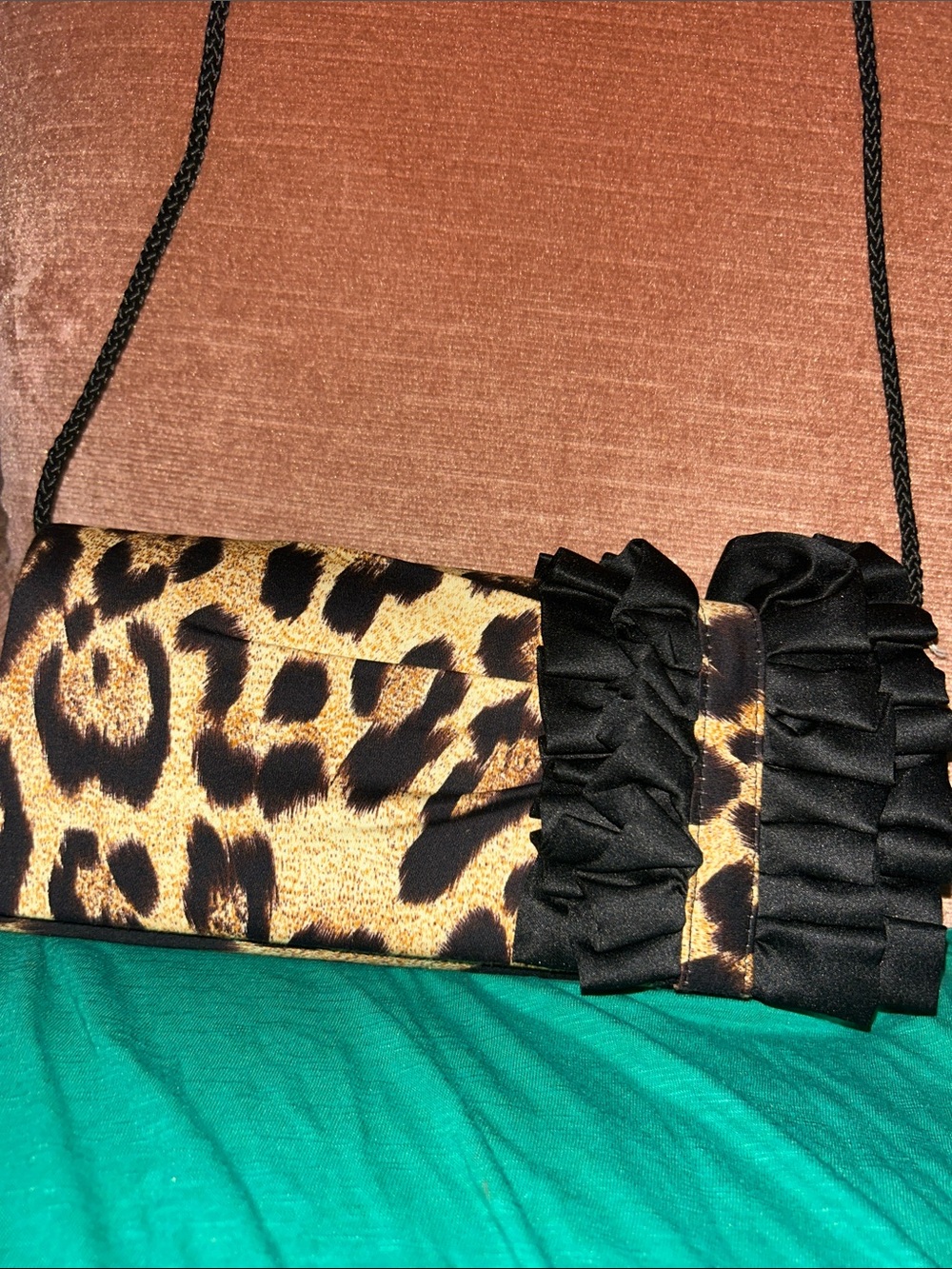 Charming Charlie Leopard Print Ruffle Clutch - Black & Brown